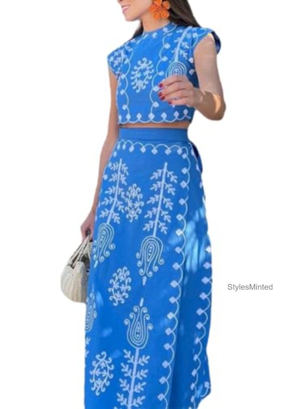 Women's Bohemian Floral 2 Piece Set Crop Tank Top Maxi Skirt Set Outfit